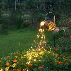 Ornamental Outside Photo voltaic Lights – Waterproof Steel Watering Can Design, Small Hanging Photo voltaic Backyard Decor for Patios, Yards, and Lawns – Good Items for Mother, Grandma, and Ladies