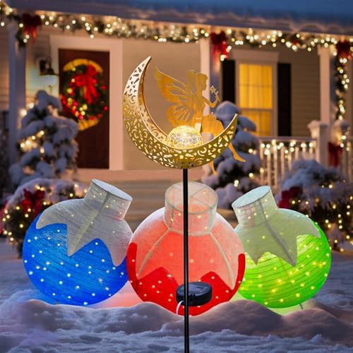 Fairy Moon Photo voltaic Backyard Stake Lights - Waterproof Crackle Glass LED Out of doors Decorations for Yard, Garden, Patio, and Good Presents for Christmas and Birthdays