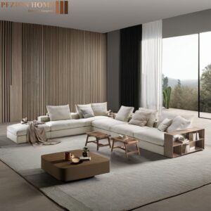 Luxurious Modern Italian Designer Couch Set for Dwelling Rooms – Spacious Leather-based and Cloth Sectional for Flats and Villas