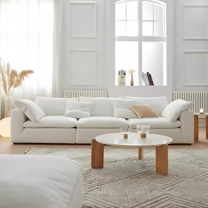 Modern Italian Modular White Cloud Couch Set - Cotton and Linen Cloth Sectional Furnishings