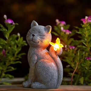 Nacome Photo voltaic Cat Backyard Statues: Out of doors Decor with Butterfly Design for Yard Artwork, Garden Ornaments, Porch, Patio, and Balcony – Excellent Birthday Presents for Grandma or Mother