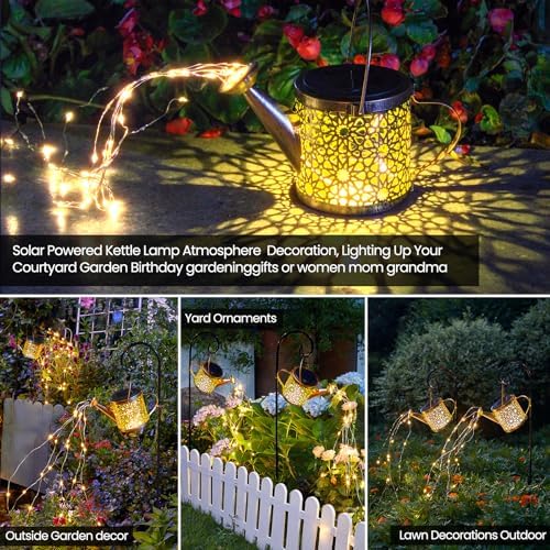 Ornamental Outside Photo voltaic Lights - Waterproof Steel Watering Can Design, Small Hanging Photo voltaic Backyard Decor for Patios, Yards, and Lawns - Good Items for Mother, Grandma, and Ladies