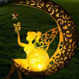 Out of doors Photo voltaic Backyard Statues Decor, Fairy Moon Mild Stake Figurine, Housewarming Decoration for Patio, Garden, Yard, and Pathway – Good Present for Gardening Mothers and Grandmas