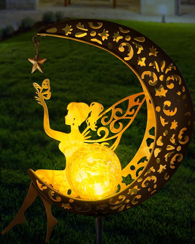 Out of doors Photo voltaic Backyard Statues Decor, Fairy Moon Mild Stake Figurine, Housewarming Decoration for Patio, Garden, Yard, and Pathway – Good Present for Gardening Mothers and Grandmas