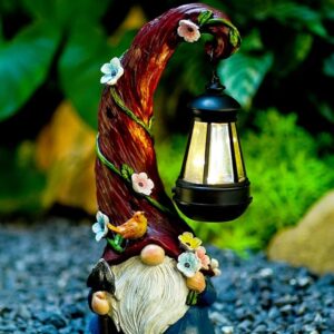 Photo voltaic-Powered Gnome Backyard Statue with Lantern – Out of doors Yard Decor for Patio, Good Reward for Mothers