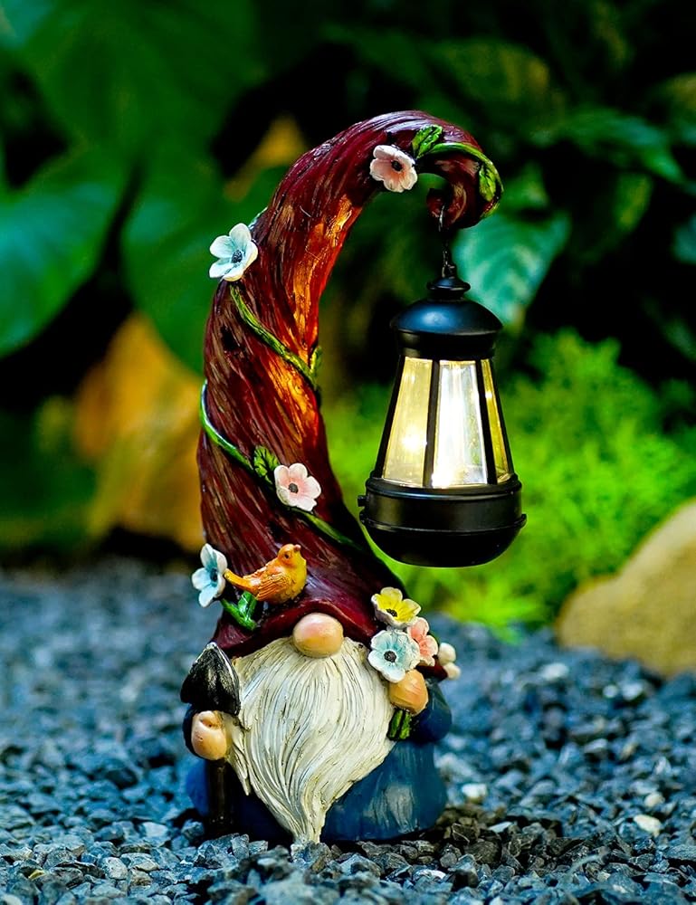 Photo voltaic-Powered Gnome Backyard Statue with Lantern – Out of doors Yard Decor for Patio, Good Reward for Mothers